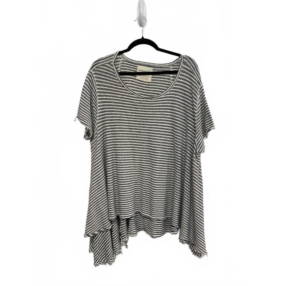 We The Free Striped Short Sleeve Asymmetrical Hem Top Boho Summer Size Small